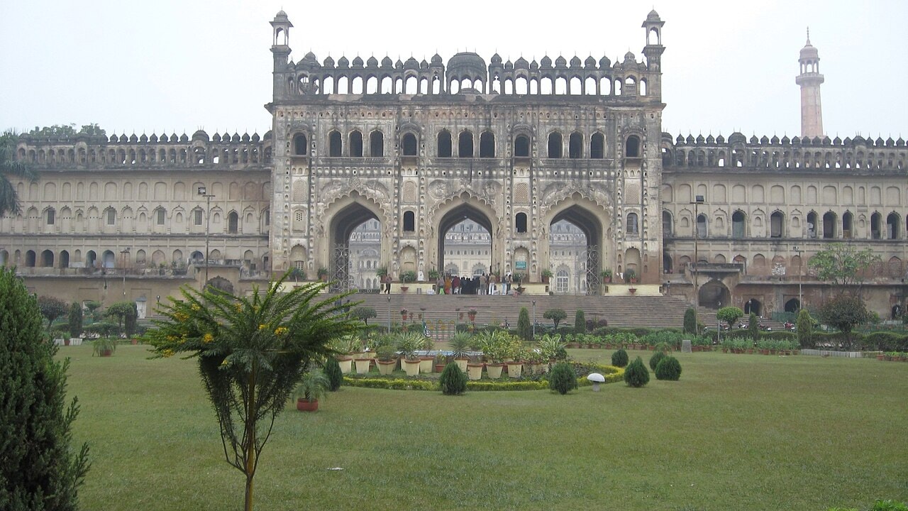 The Bara Imambara gateway and gardens in Lucknow